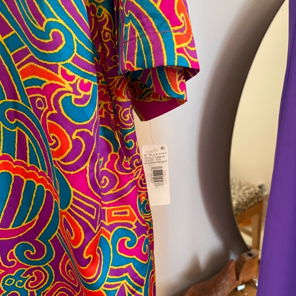 Natori Colorful Paisley Long Sleeve Kaftan Robe NWT Size L Zip Front - Picture 5 of 7